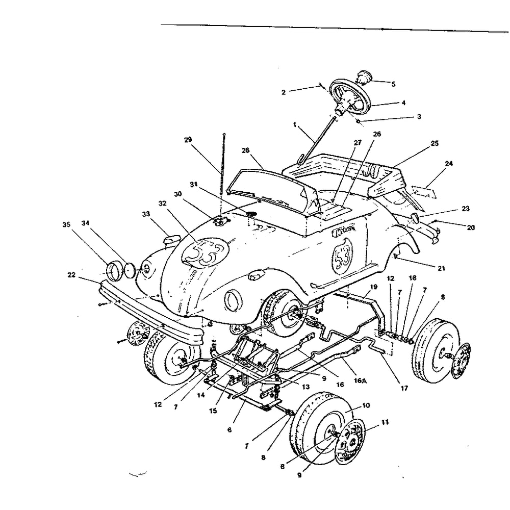 Replacement Parts Diagram and Parts List for 0053  Power Wheels Ride-On Cars